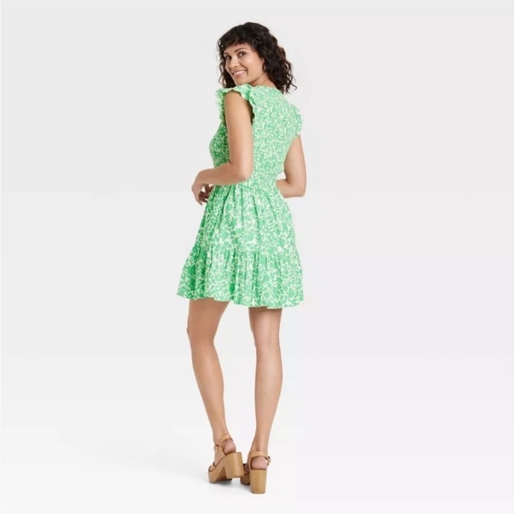 Women's Ruffle Short Sleeve Smocked Mini
Dress - Universal Thread Green - small - Picture 3 of 9